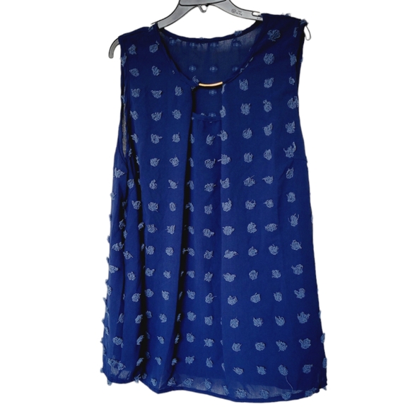 Navy Frayed Thread Sleeveless Blouse - Picture 1 of 7